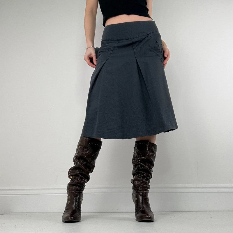 navy blue structured textured midi skirt