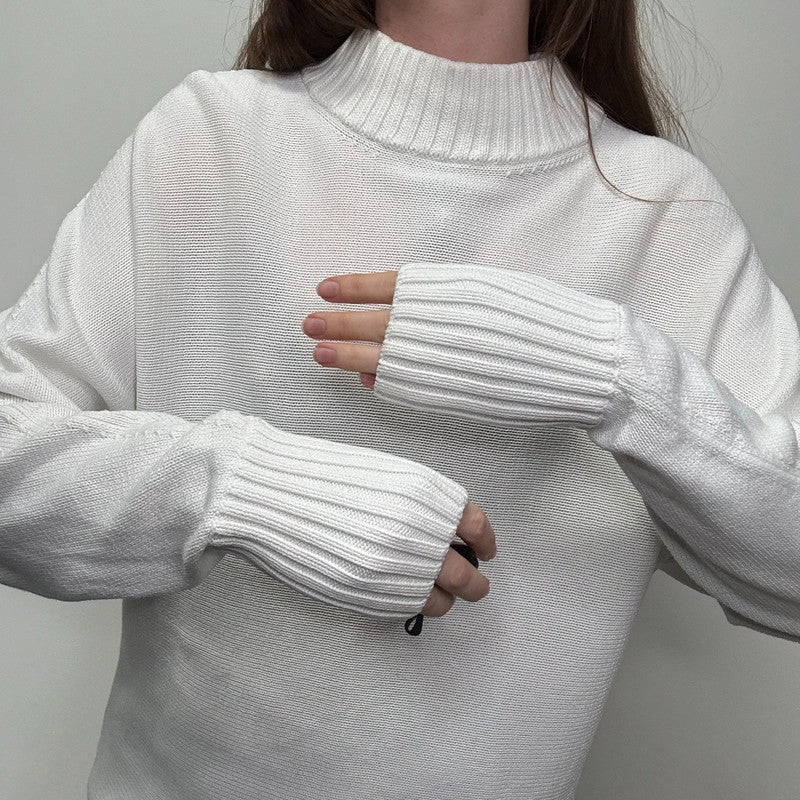 white batwing slouchy cotton knitted jumper