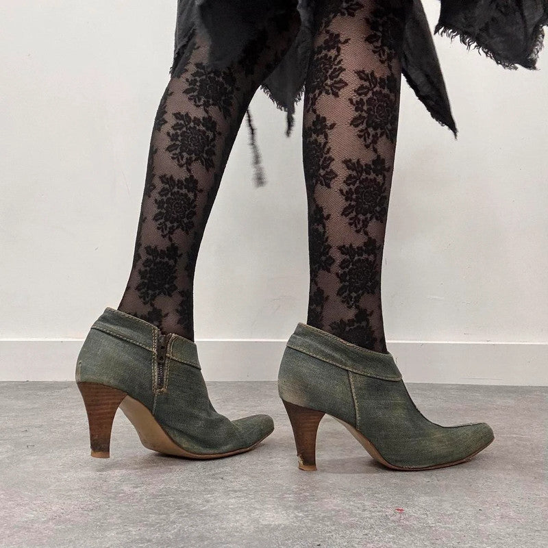 distressed denim archival heels