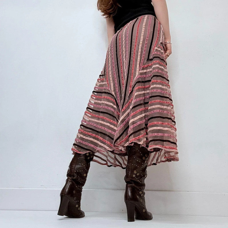 ribbon detailed pinstripe midi skirt