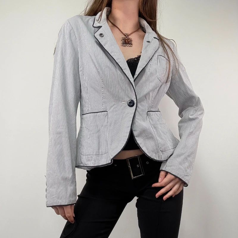 Pinstripe Flared Military Jacket