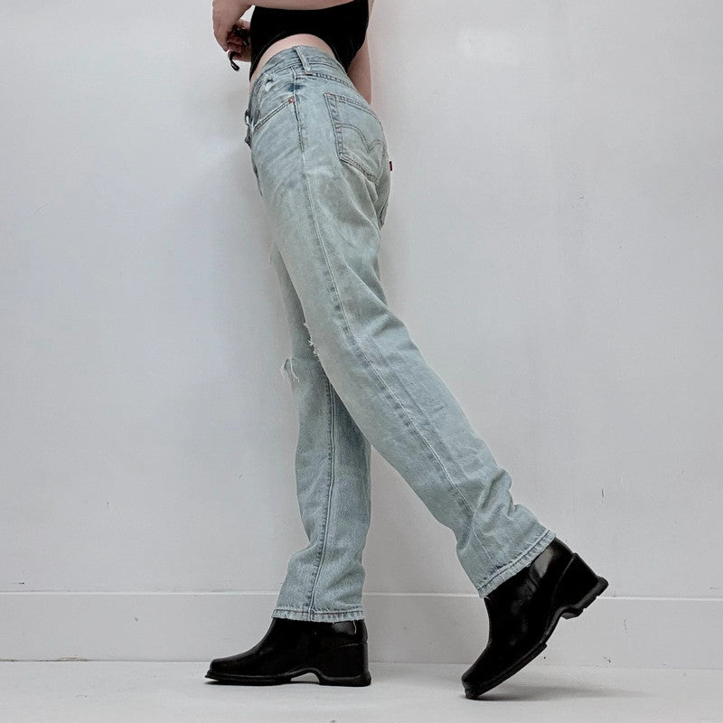 distressed light wash straight leg Levis