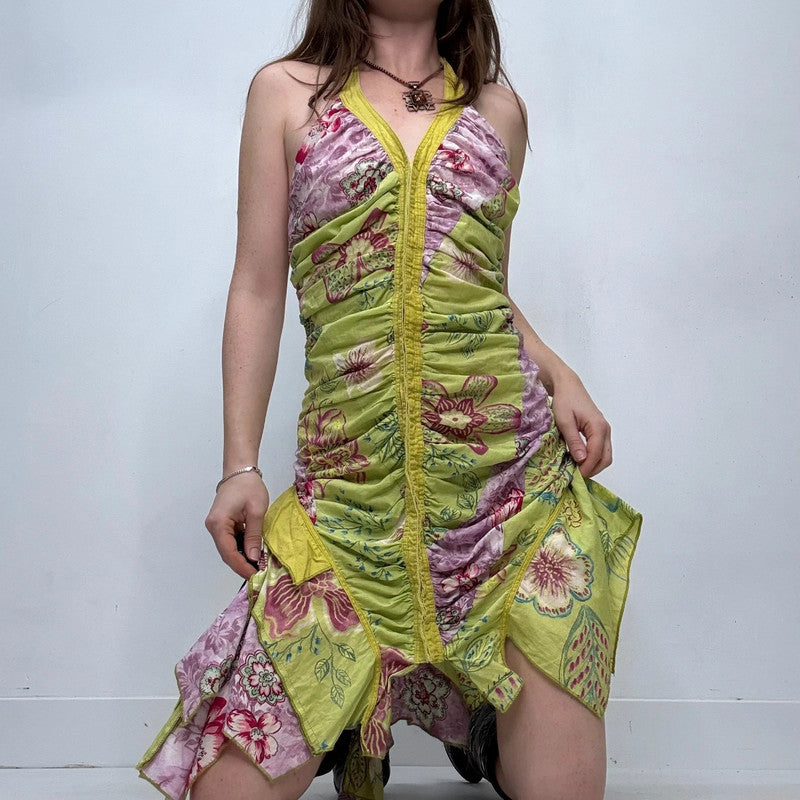 gathered draped asymmetric midi dress