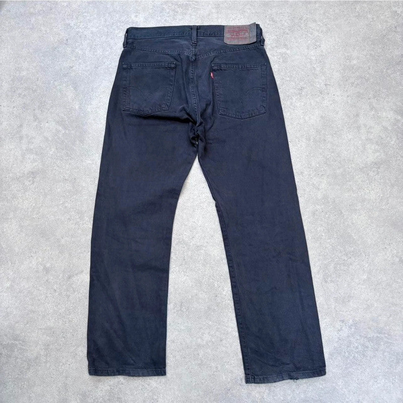 navy wide-leg straight Levi's jeans