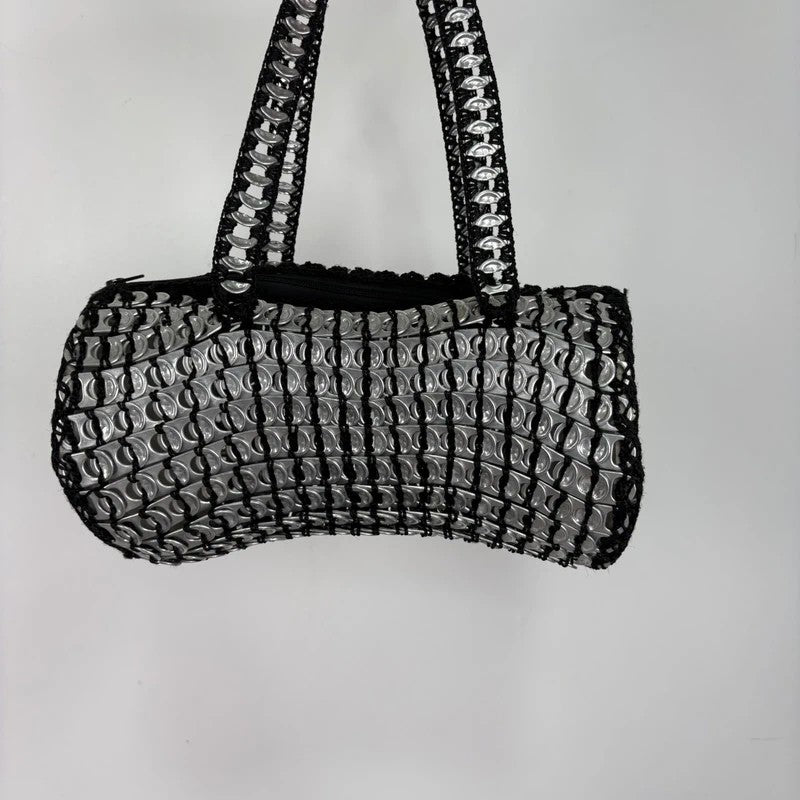 Vintage crochet can tab silver barrel handbag