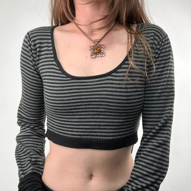 cropped pinstripe gathered engineered jumper