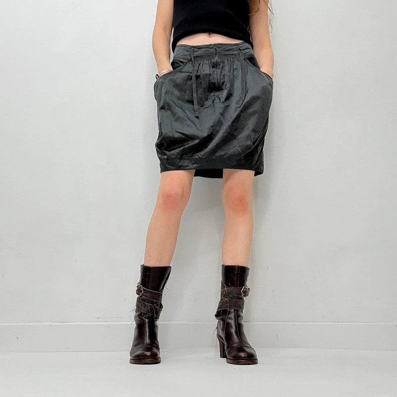 grey puff gathered mini skirt