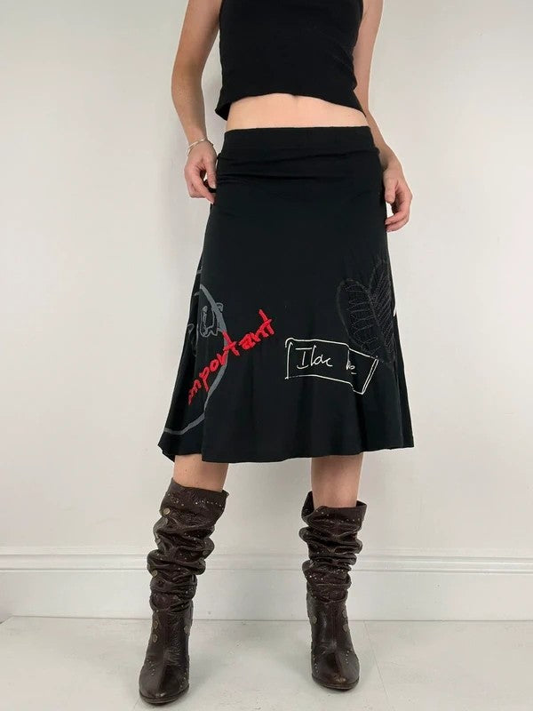 Black flared desigual midi skirt