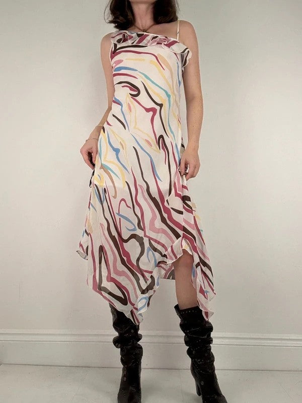 Ruffle multicoloured layered abstract asymmetrical dress