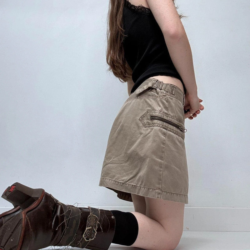 tan utility mini cargo skirt