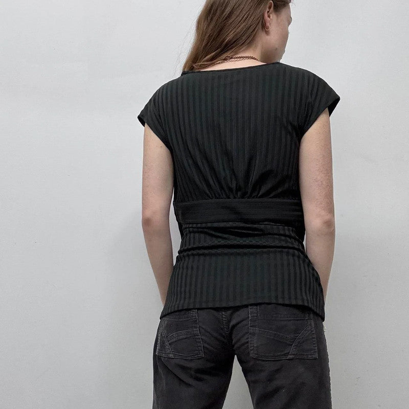 black ribbed pinstripe shirt