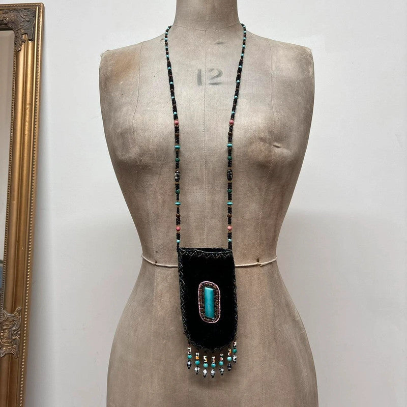 boho beaded velvet pouch