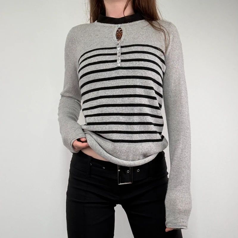 grey striped cashmere jumper