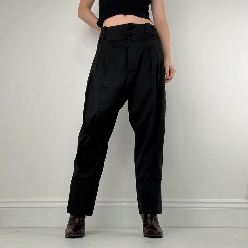 pleated black tailored trousers