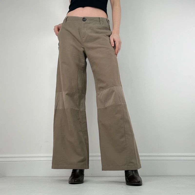 low rise khaki wide leg utility pants
