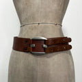 brown leather chunky buckl belt
