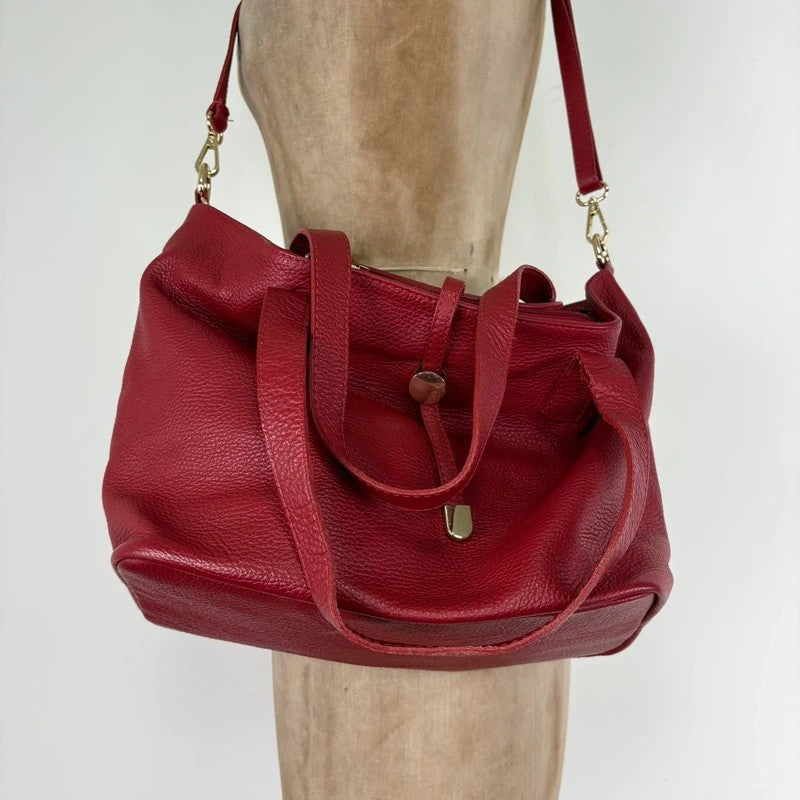 Italian leather red handbag with chic gold hardware