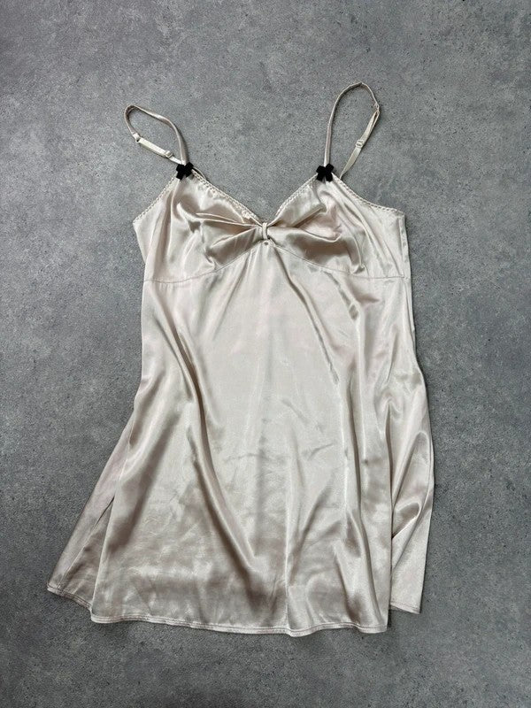 Satin dusty pink mini bow slip dress