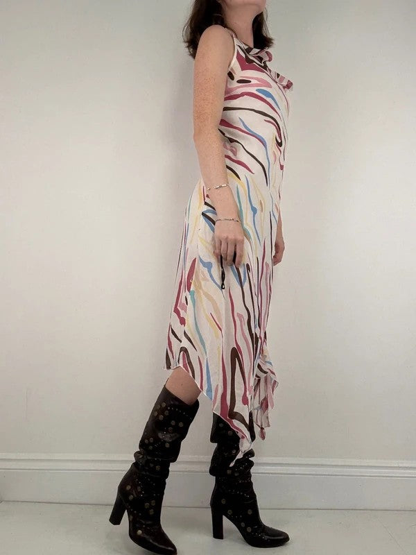 Ruffle multicoloured layered abstract asymmetrical dress