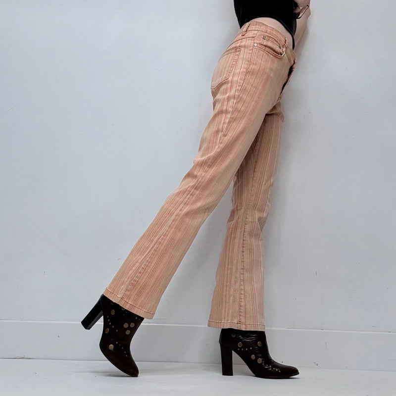 distressed 70s style pinstripe bootcut jeans