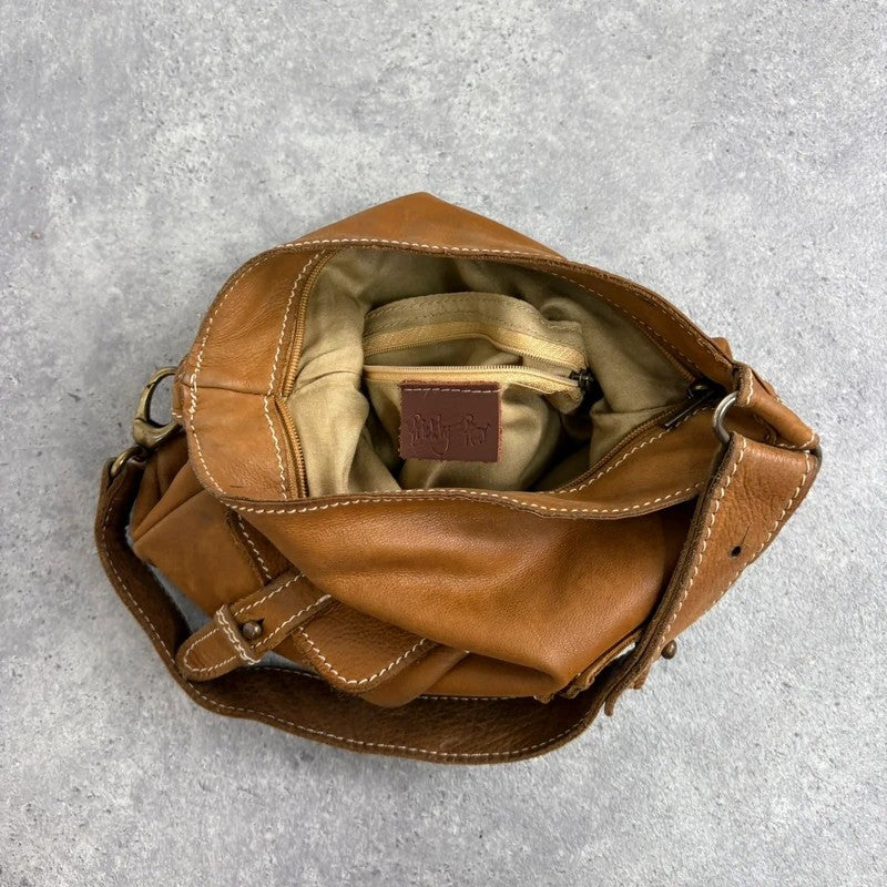 Soft light brown leather cargo boho bag