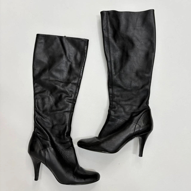 black pointed toe heel boots