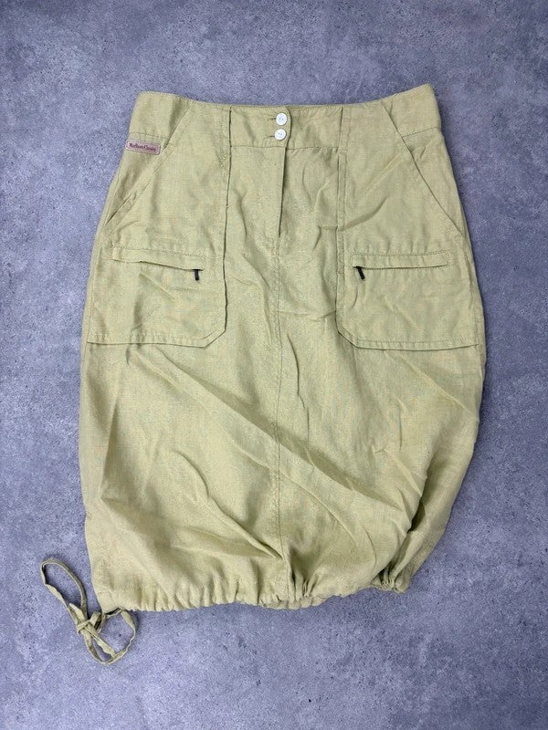 green Chartreuse 100% linen cargo grunge midi skirt