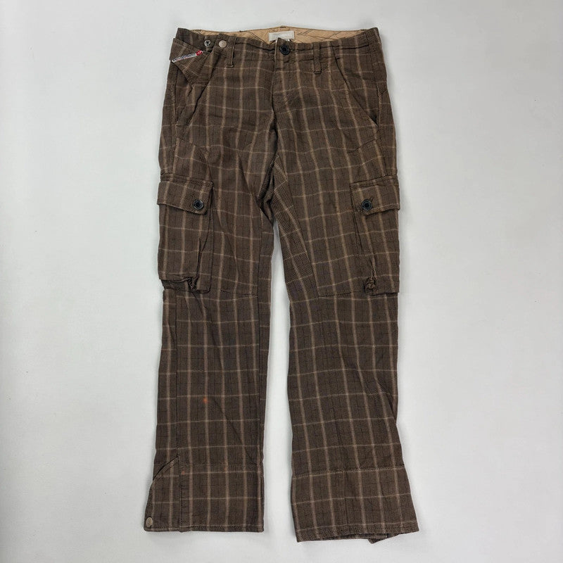 brown tartan Diesel straight leg utility trousers