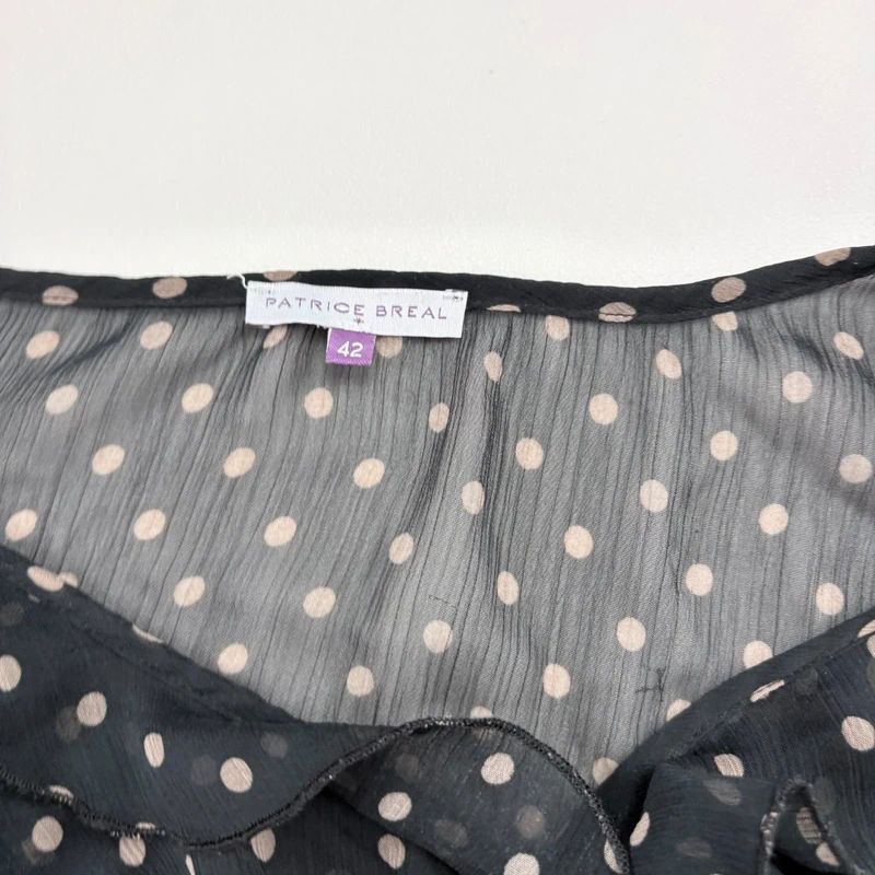 sheer black polkadot cinched shirt