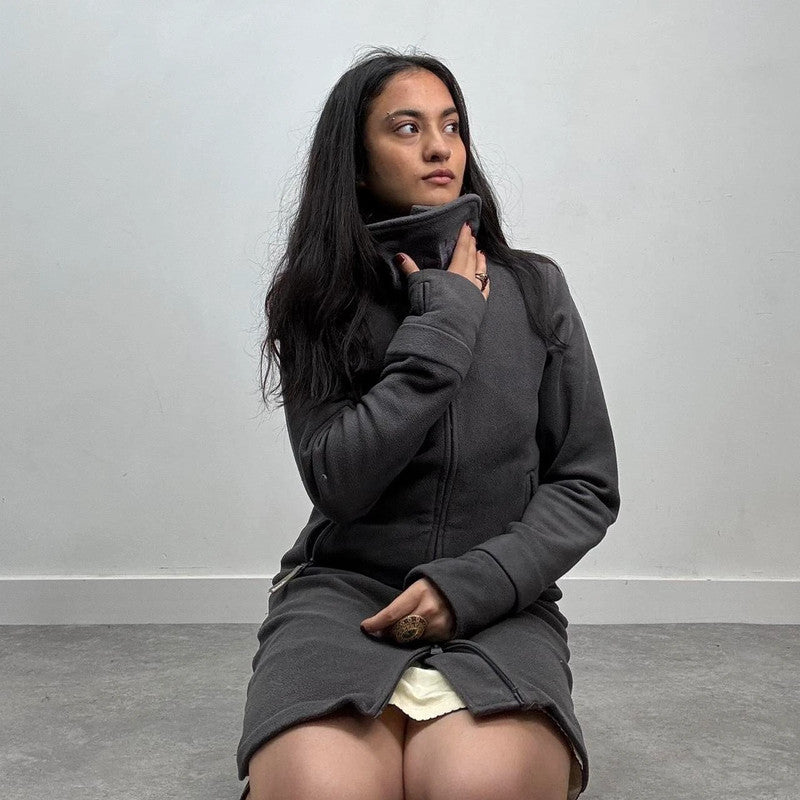 grey fleece long jacket cardigan