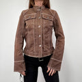 distressed brown cargo denim jacket