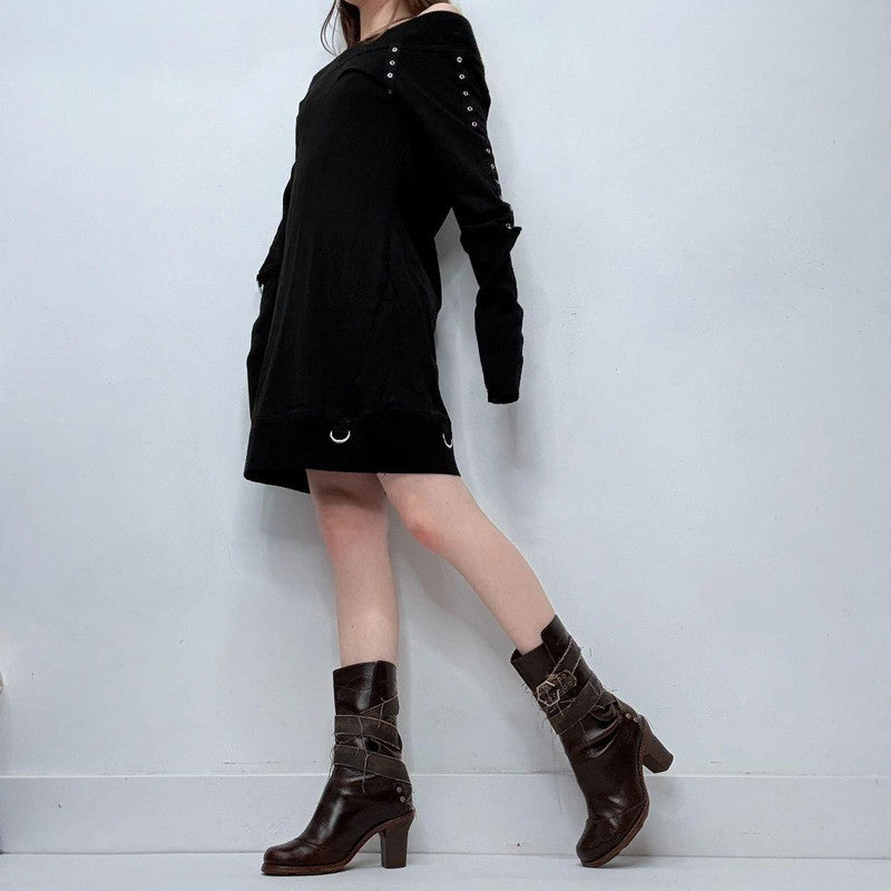 black studded off the shoulder grunge dress
