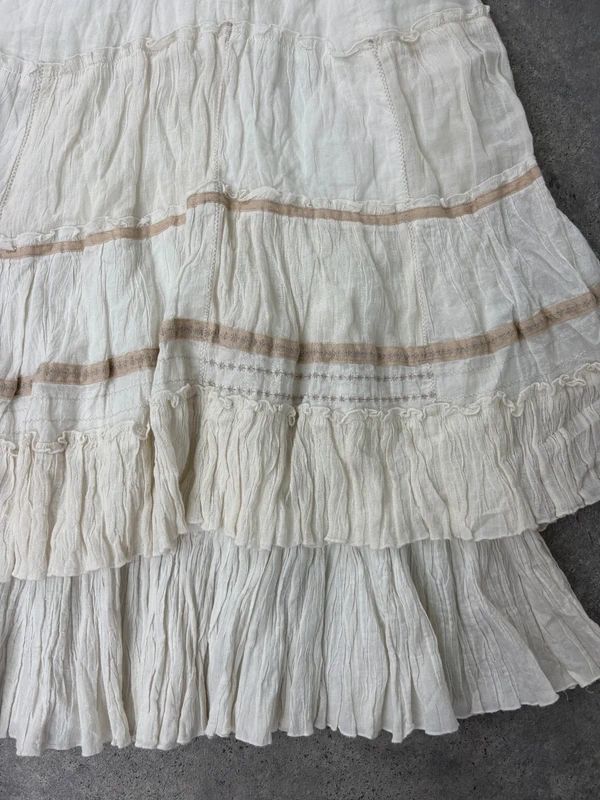 white pleated flared boho fairy maxi skirt