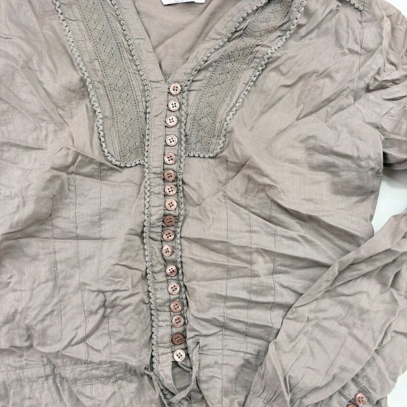 Brown Lace cotton Button Shirt