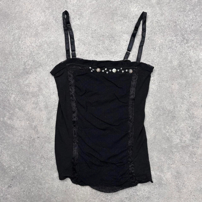 black lace crinkle back vest top