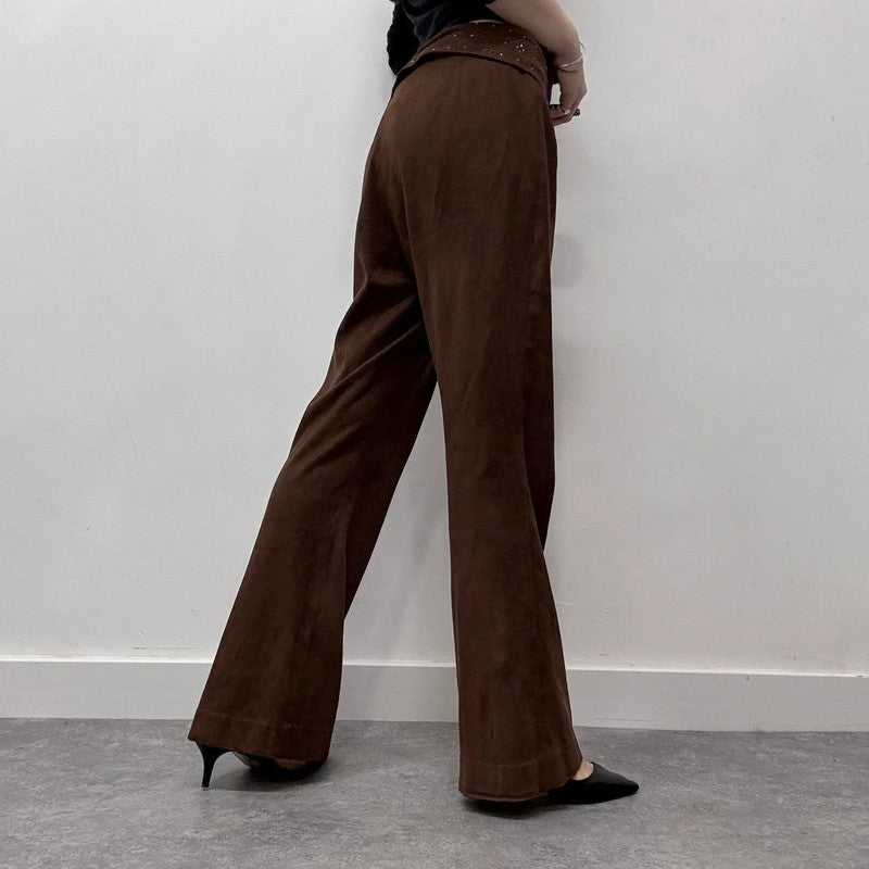 western faux suede flared trousers