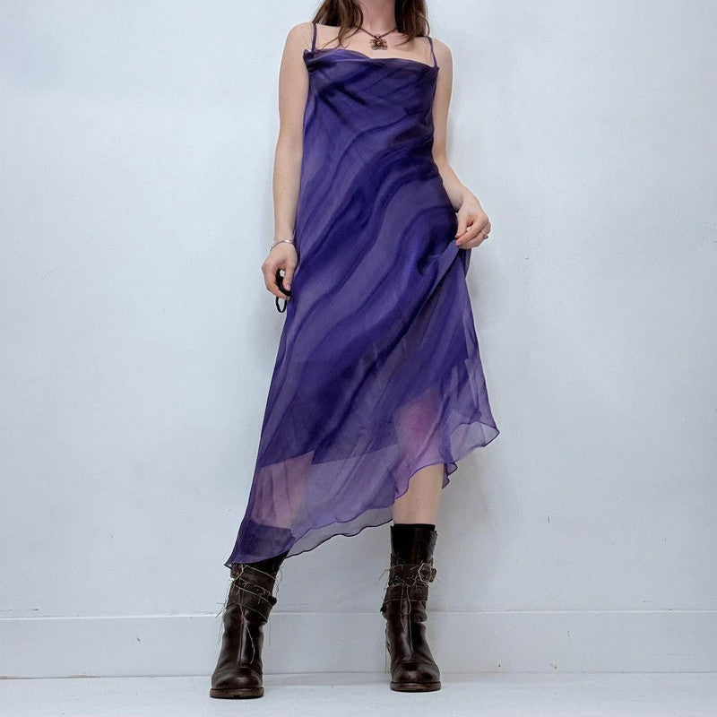 sheer flutter striped cowl neck maxi dress
