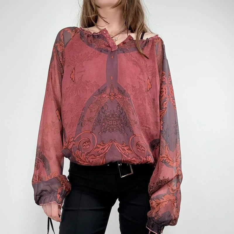 puff slouchy paisley burgundy blouse