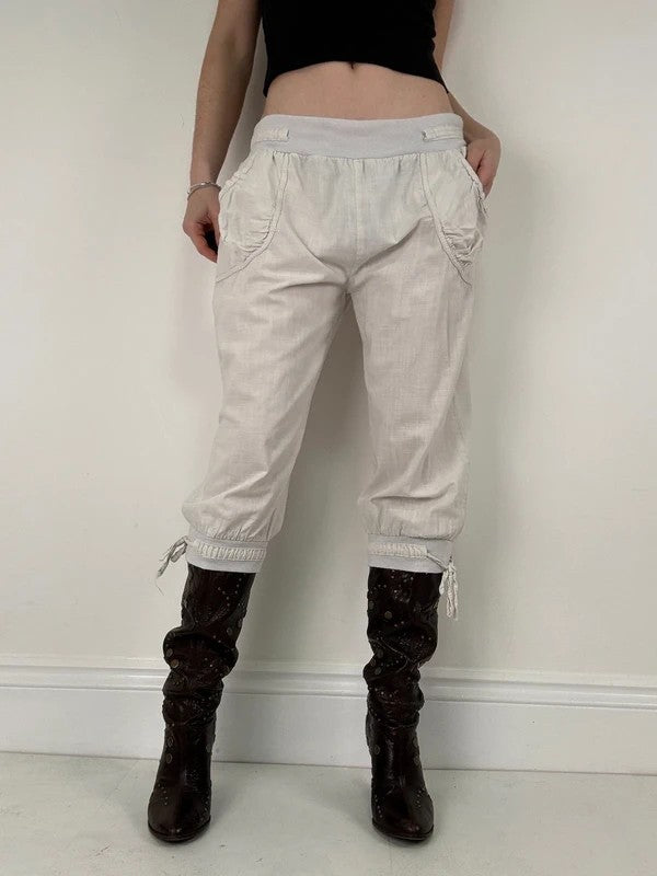 low rise white cotton lace bloomer capri trousers