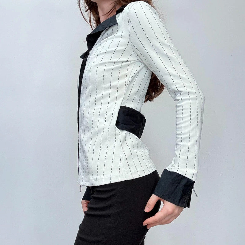 pinstripe officecore zipper flare shirt