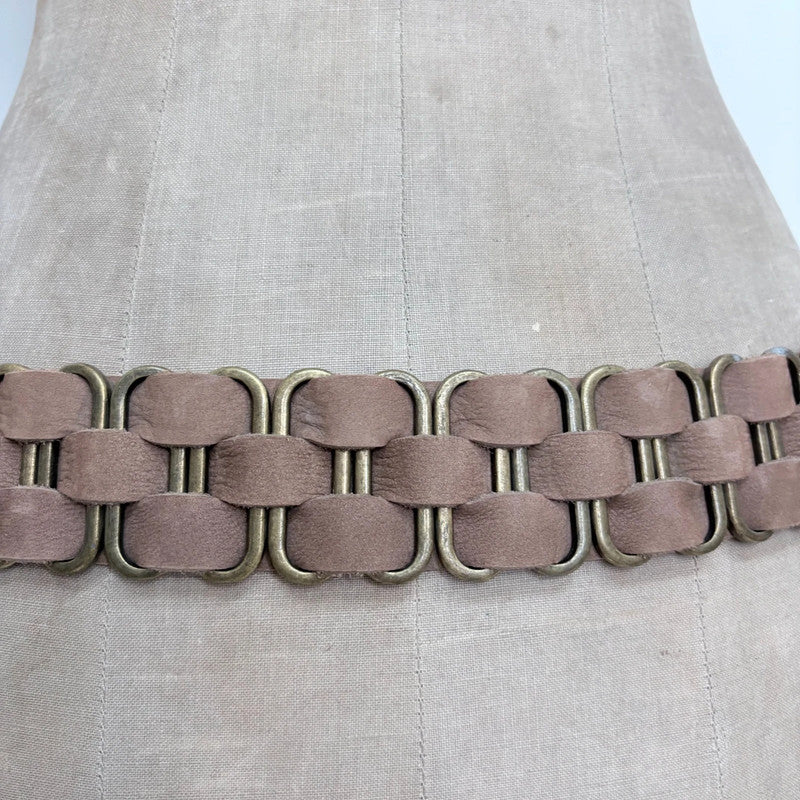 brown leather woven chain belt