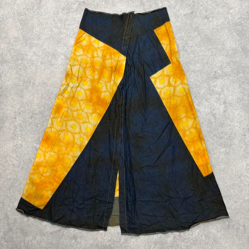 asymmetric denim slit maxi skirt