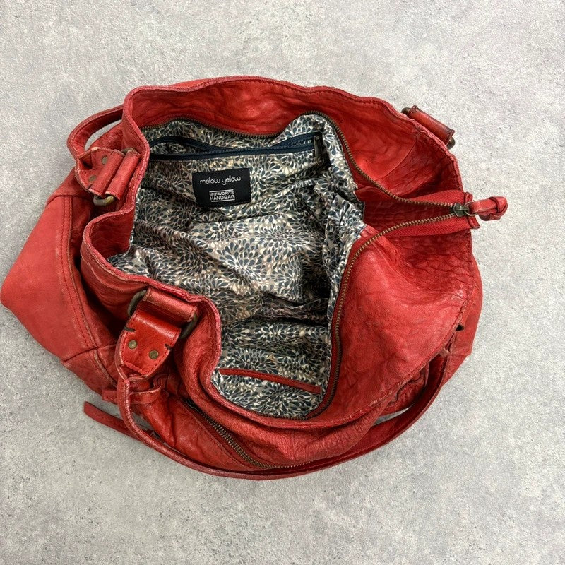 Vintage red leather cargo zipper city handbag
