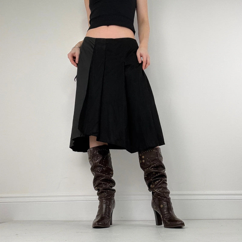 black panelled pleated midi skirt