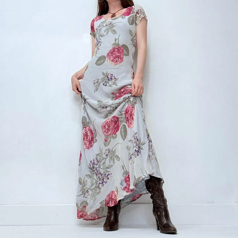 Floral bias-cut ruffle floral maxi dress