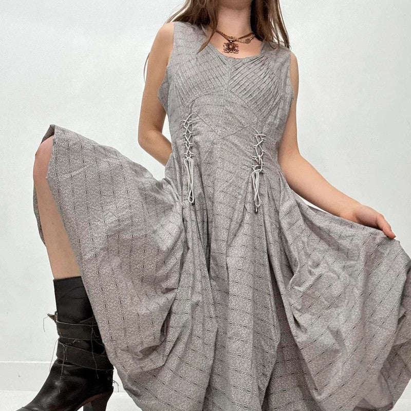 graphic patterned puff gathered balloon dress