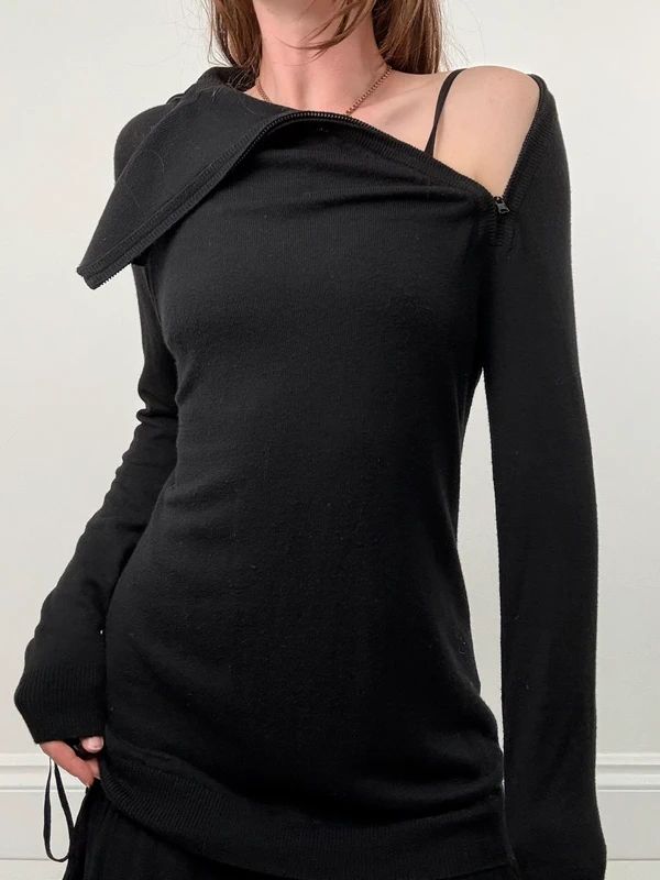Asymmetric zip long sleeve dress