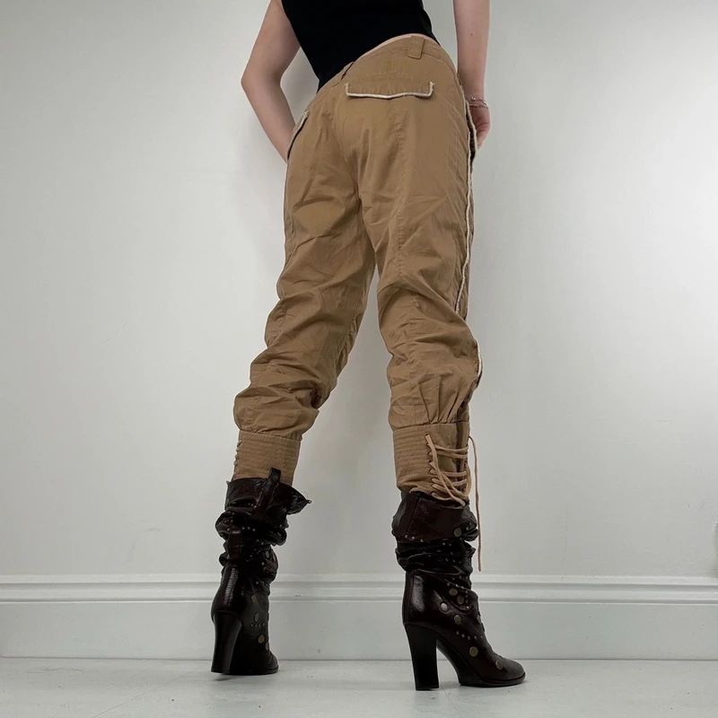 corset lace up tan capri pants
