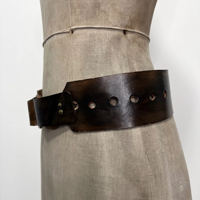 brown leather double link belt