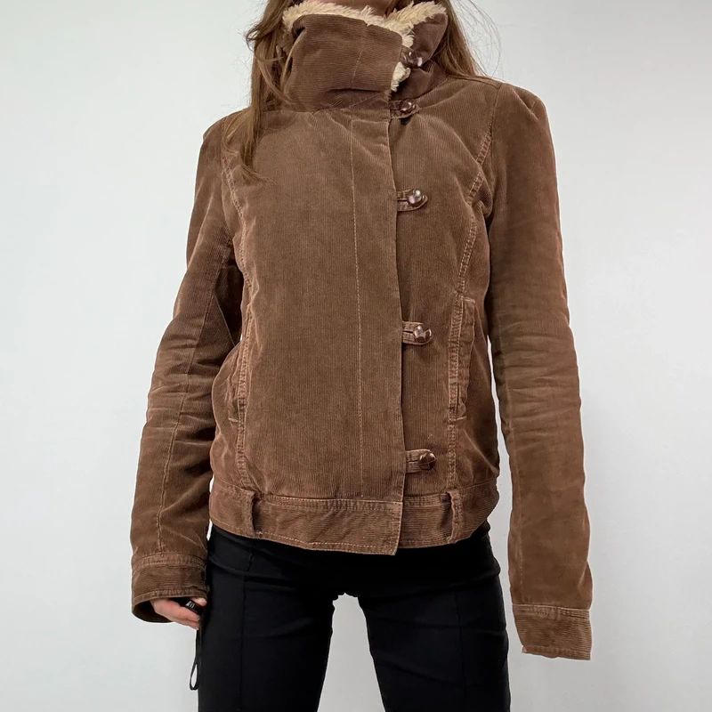 asymmetric brown cord jacket